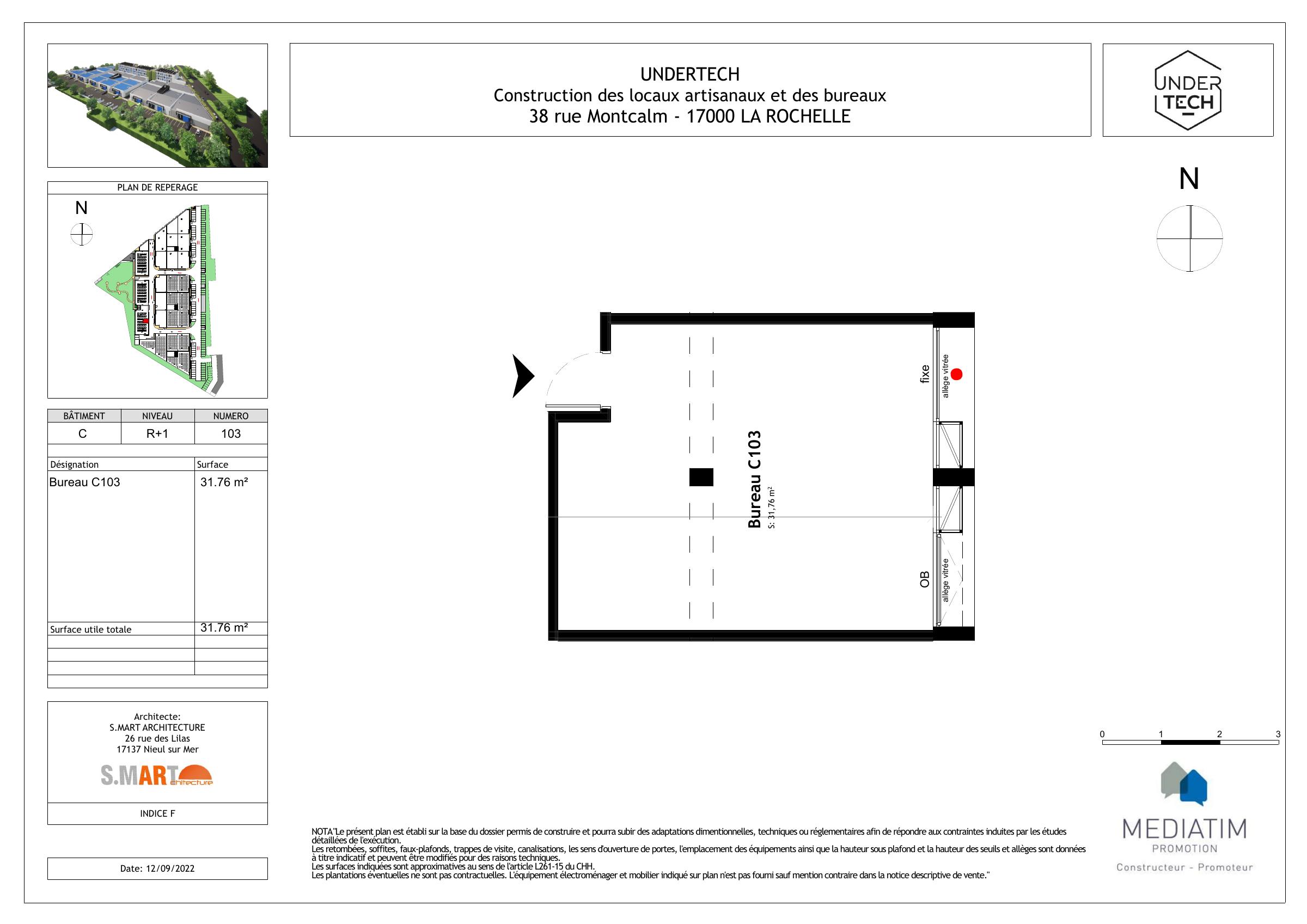 Plan de vente du Bureau C103 UNDERTECH : implantation et accès — 1er étage (R+1) · Bâtiment C