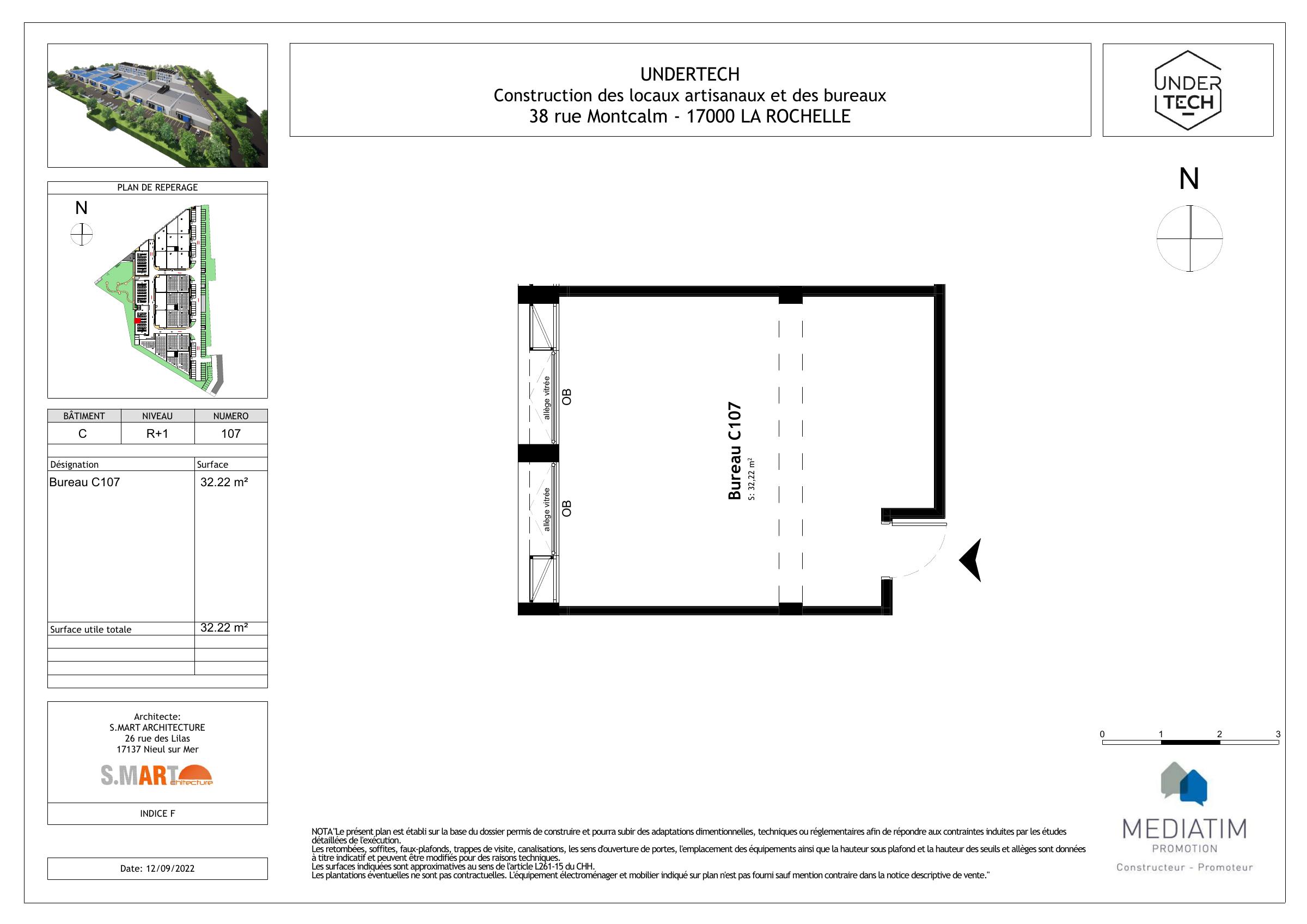 Plan de vente du Bureau C107 UNDERTECH : implantation et accès — 1er étage (R+1) · Bâtiment C