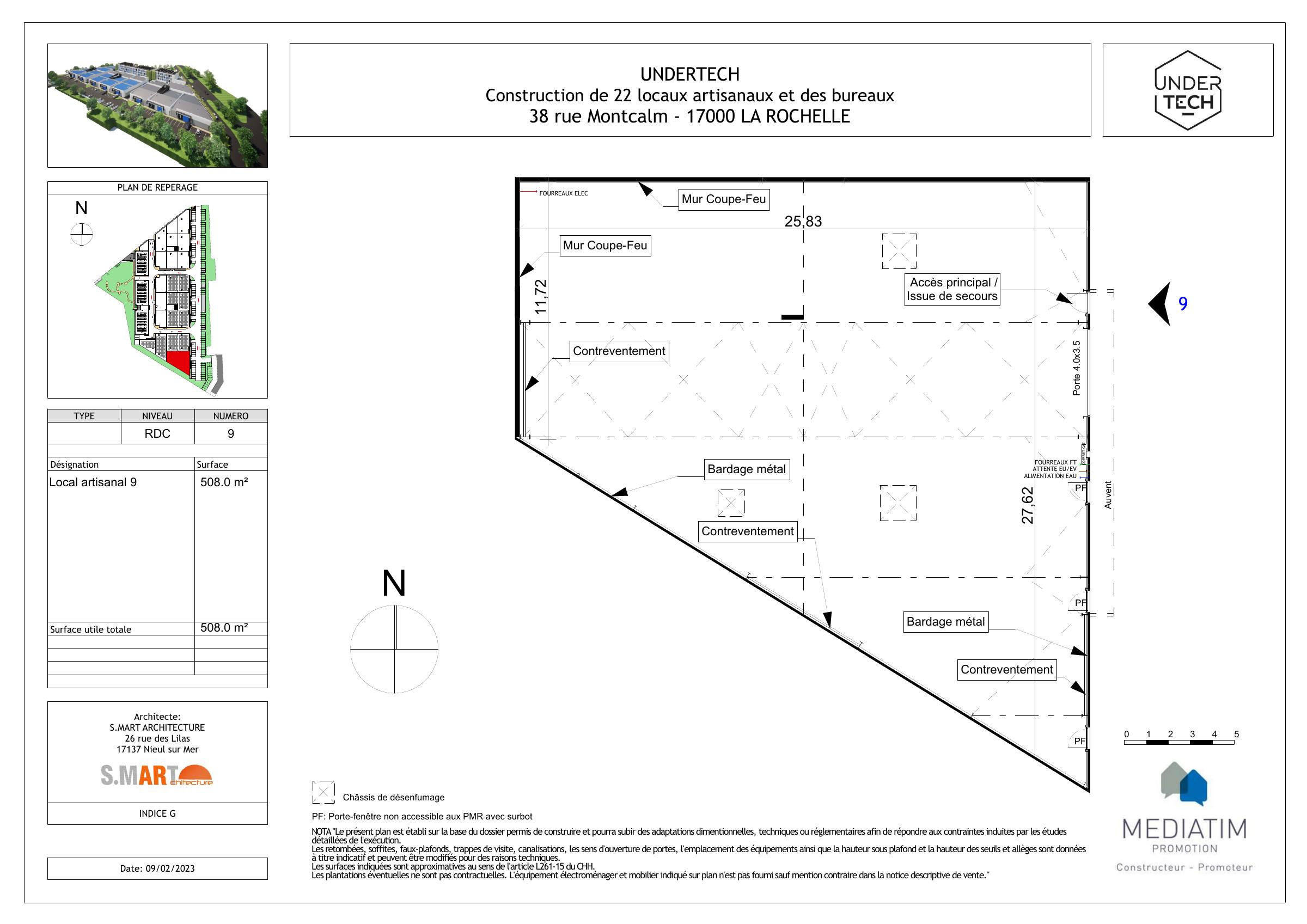Plan de vente du Local 9 UNDERTECH : implantation et accès — rez-de-chaussée
