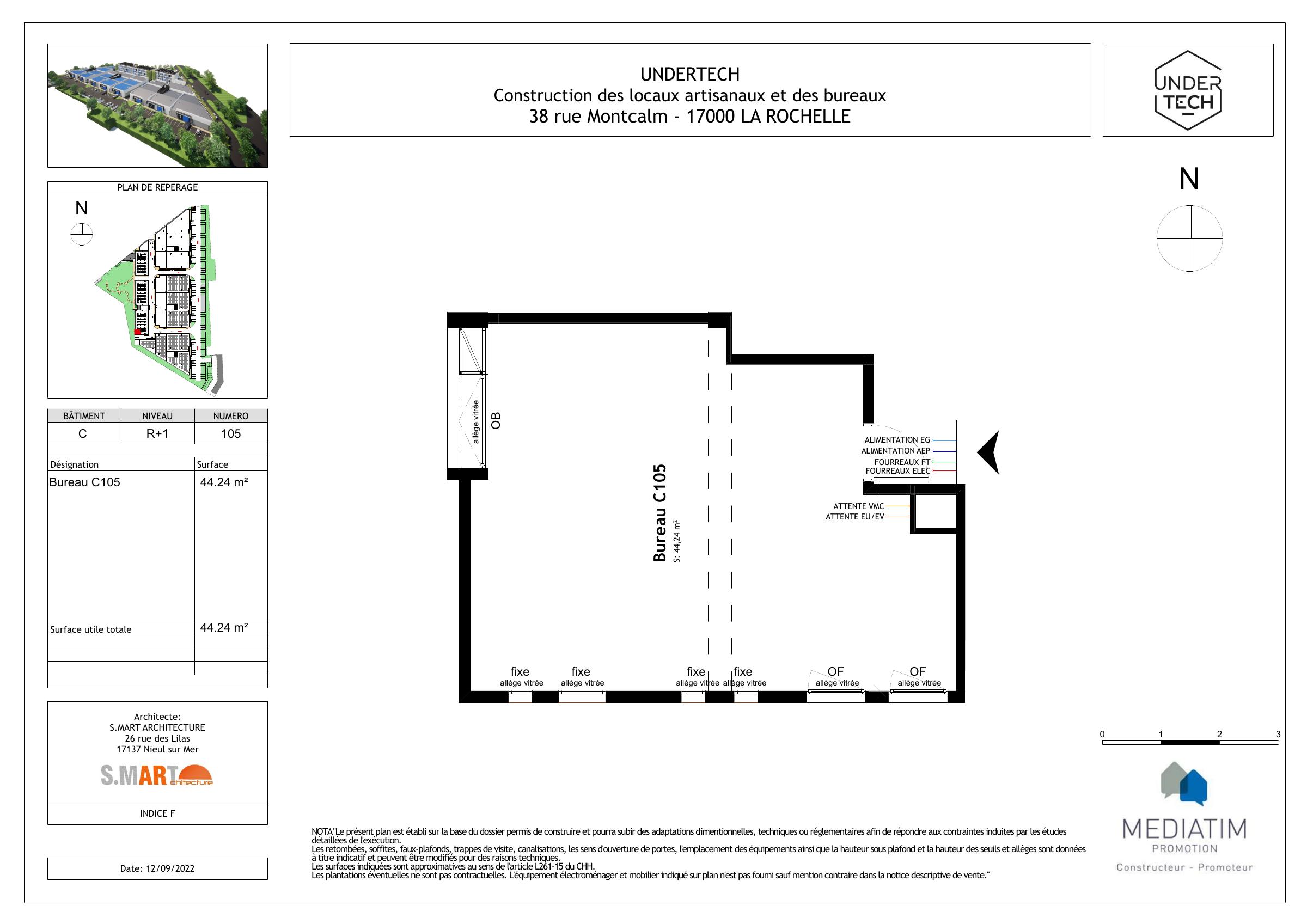 Plan de vente du Bureau C105 UNDERTECH : implantation et accès — 1er étage (R+1) · Bâtiment C