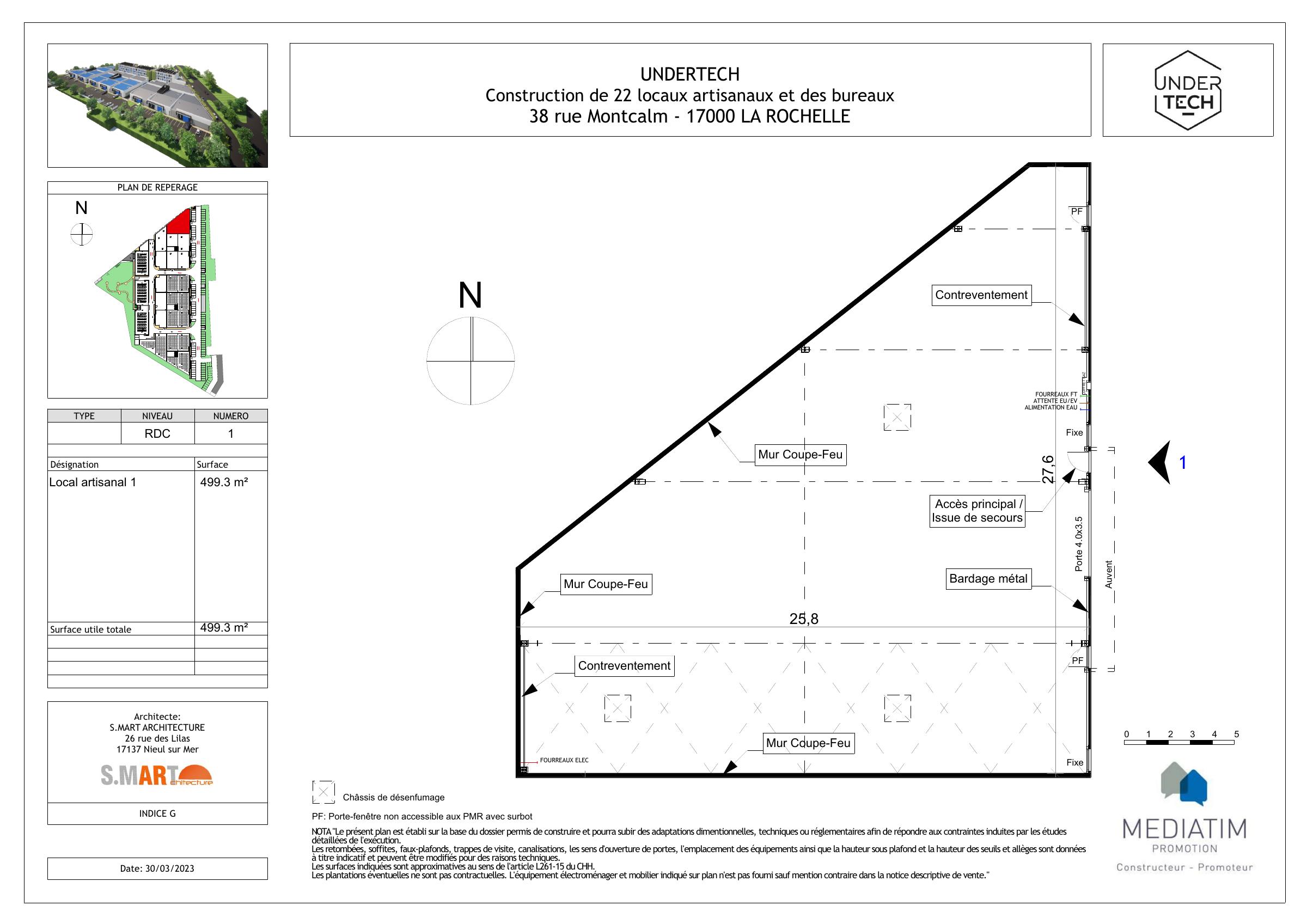 Plan de vente du Local 1 UNDERTECH : implantation et accès — rez-de-chaussée
