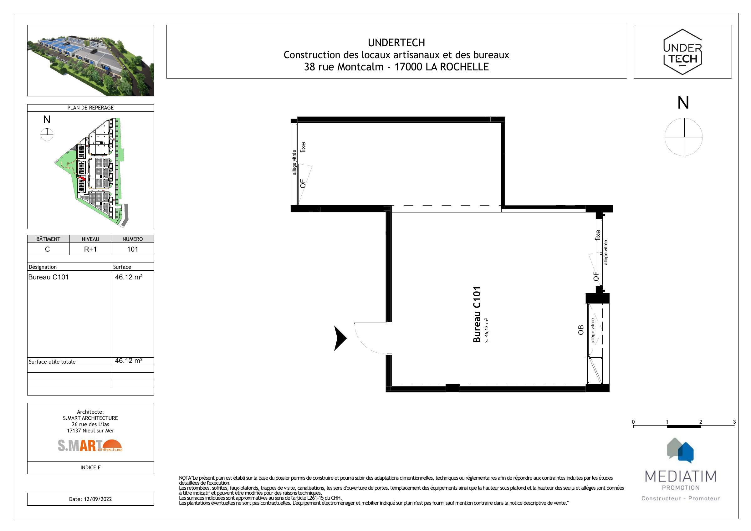 Plan de vente du Bureau C101 UNDERTECH : implantation et accès — 1er étage (R+1) · Bâtiment C