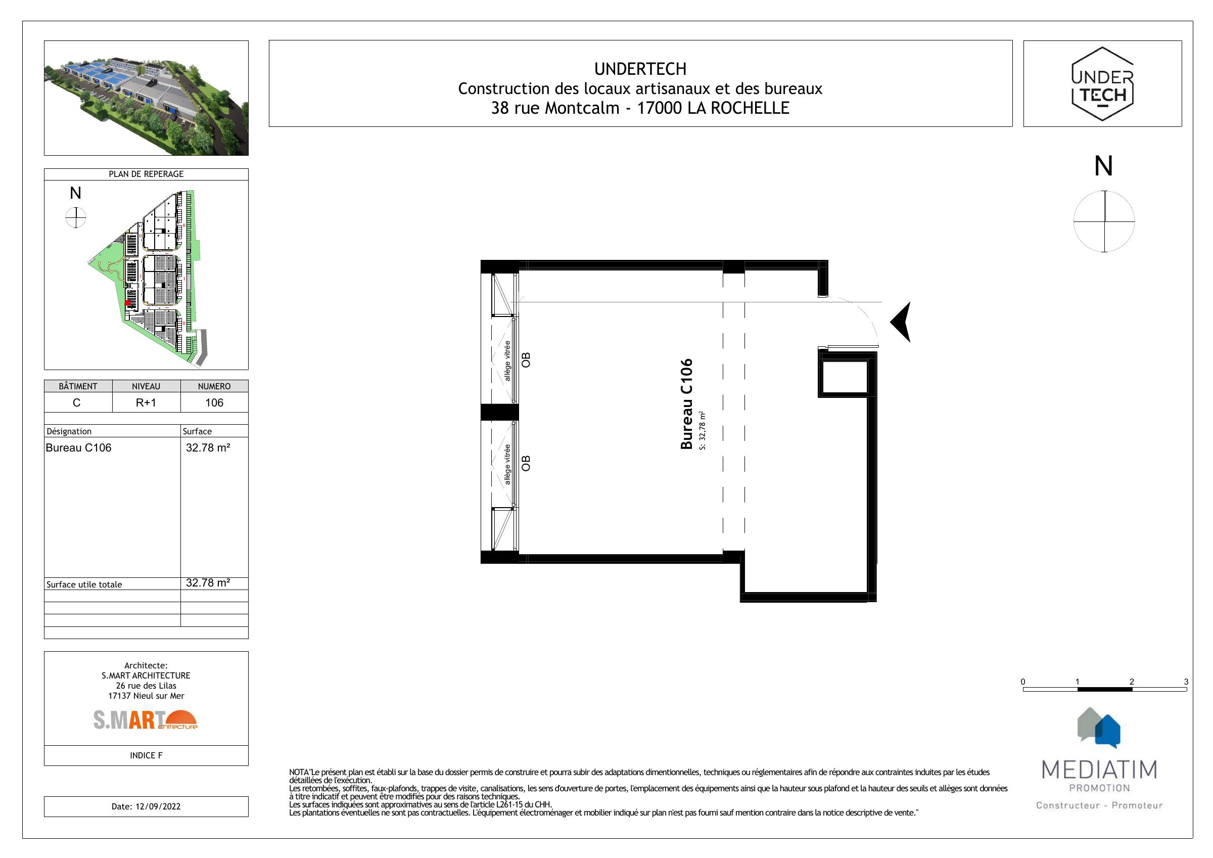 Plan de vente du Bureau C106 UNDERTECH : implantation et accès — 1er étage (R+1) · Bâtiment C